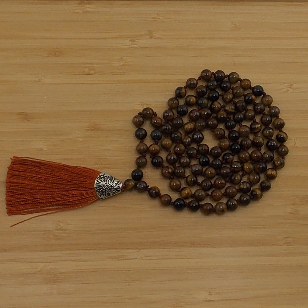 Jap Mala de 108 ctas. de 8mm de piedra natural de Ojo de tigre