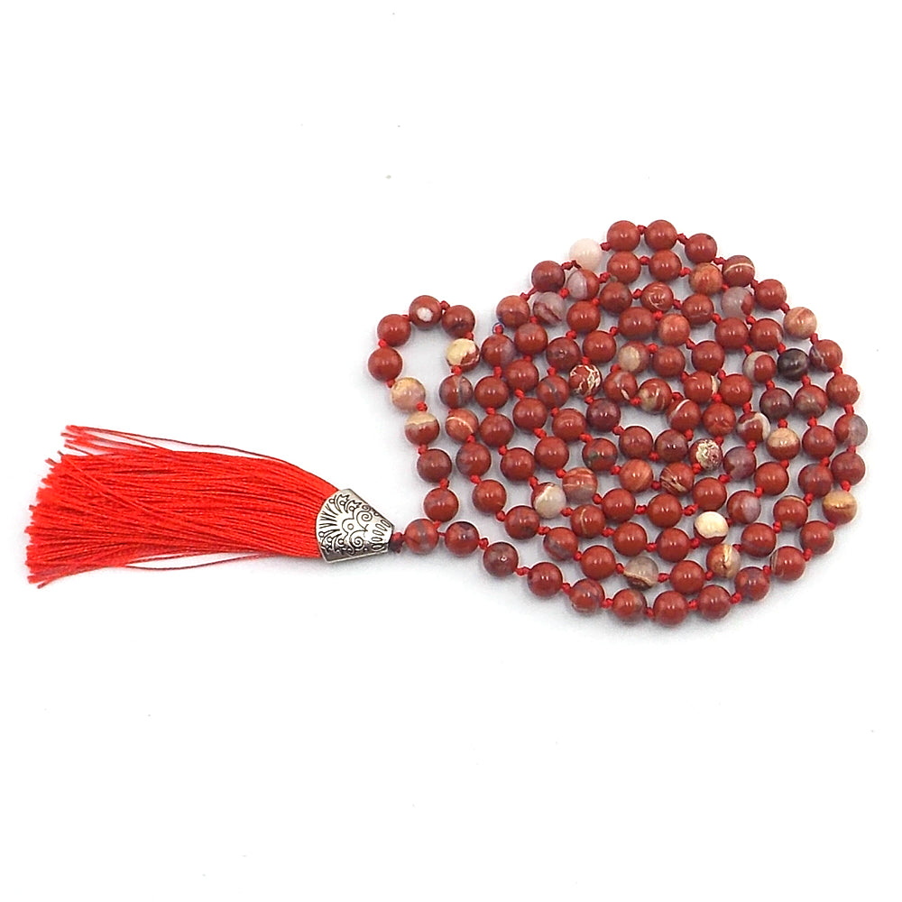 Jap Mala de 108 ctas. de 8mm de piedra natural de Jaspe rojo