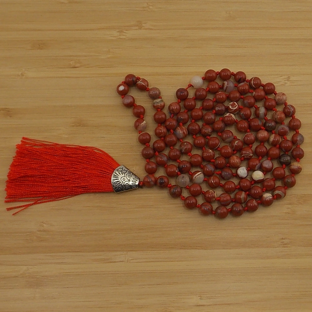 Jap Mala de 108 ctas. de 8mm de piedra natural de Jaspe rojo