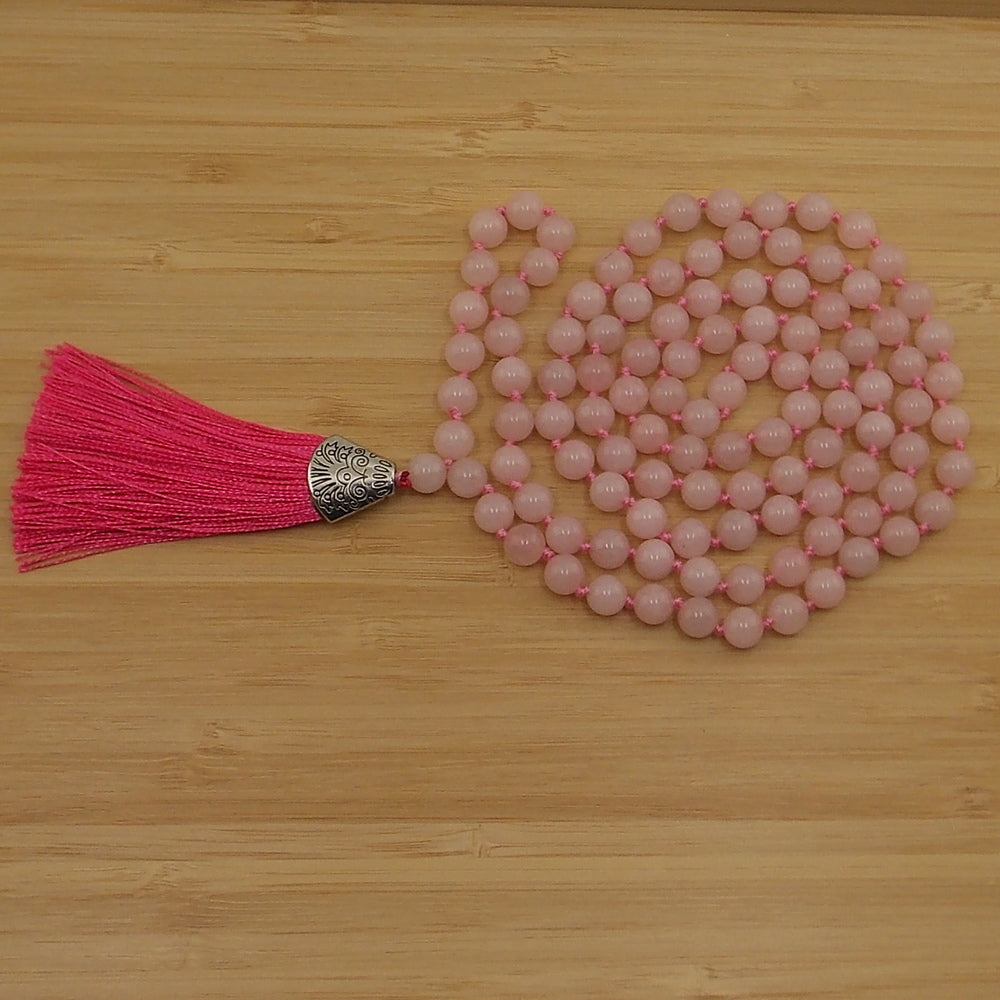 Jap Mala de 108 ctas. de 8mm de piedra natural de Cuarzo rosa