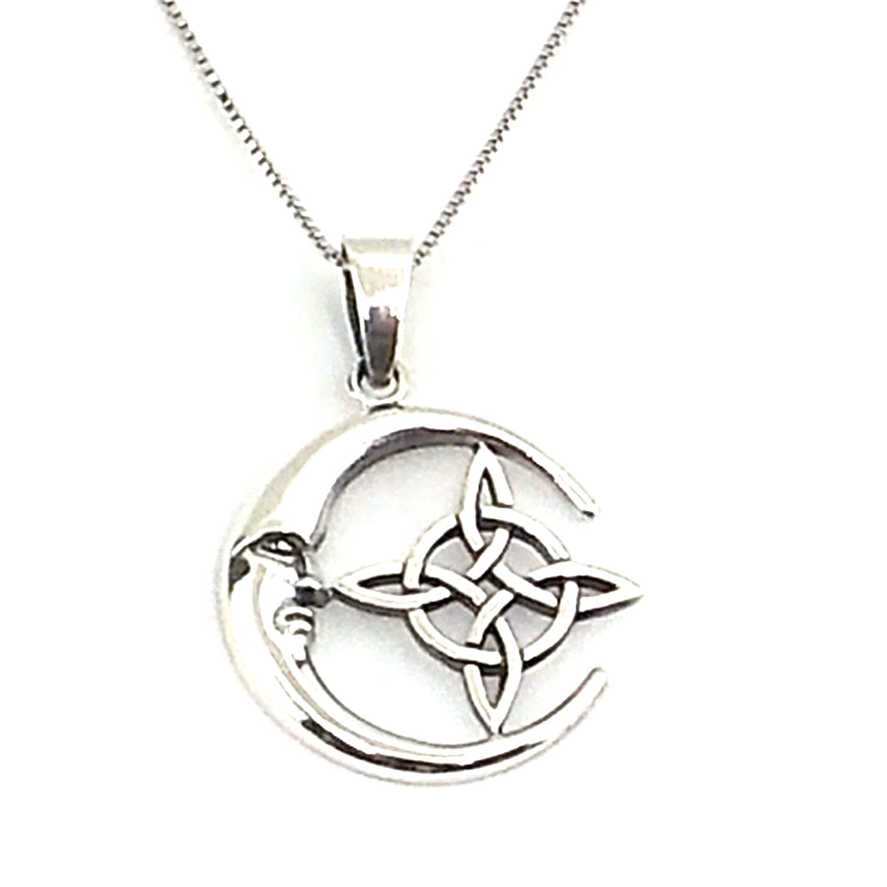 Colgante de plata de ley de Nudo de bruja y Luna de 24mm aprox. Con cadena de 45cm
