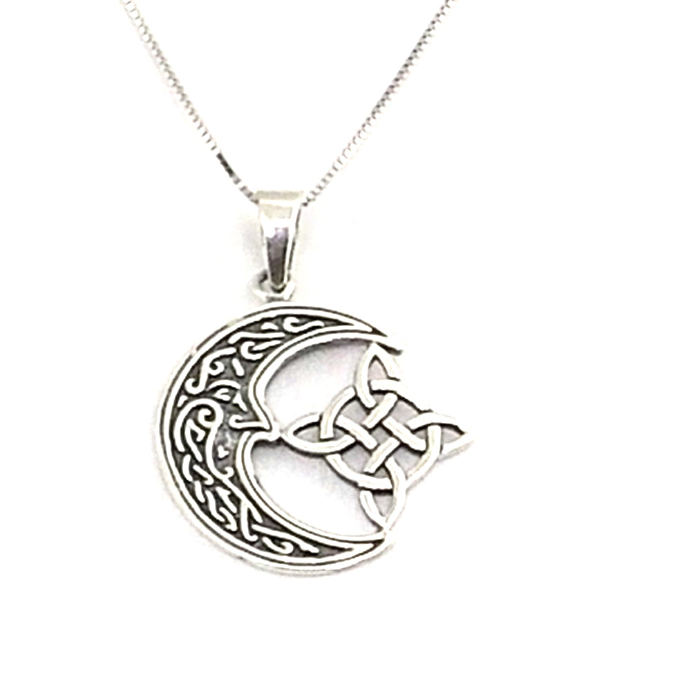 Colgante de plata de ley de Nudo de bruja y Luna de 30mm aprox. Con cadena de 45cm