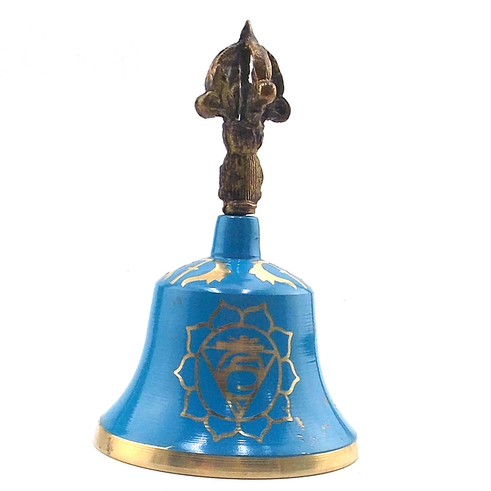 Campana tibetana con simbolo de chakra Vishuddha de 150x90mm aprox.