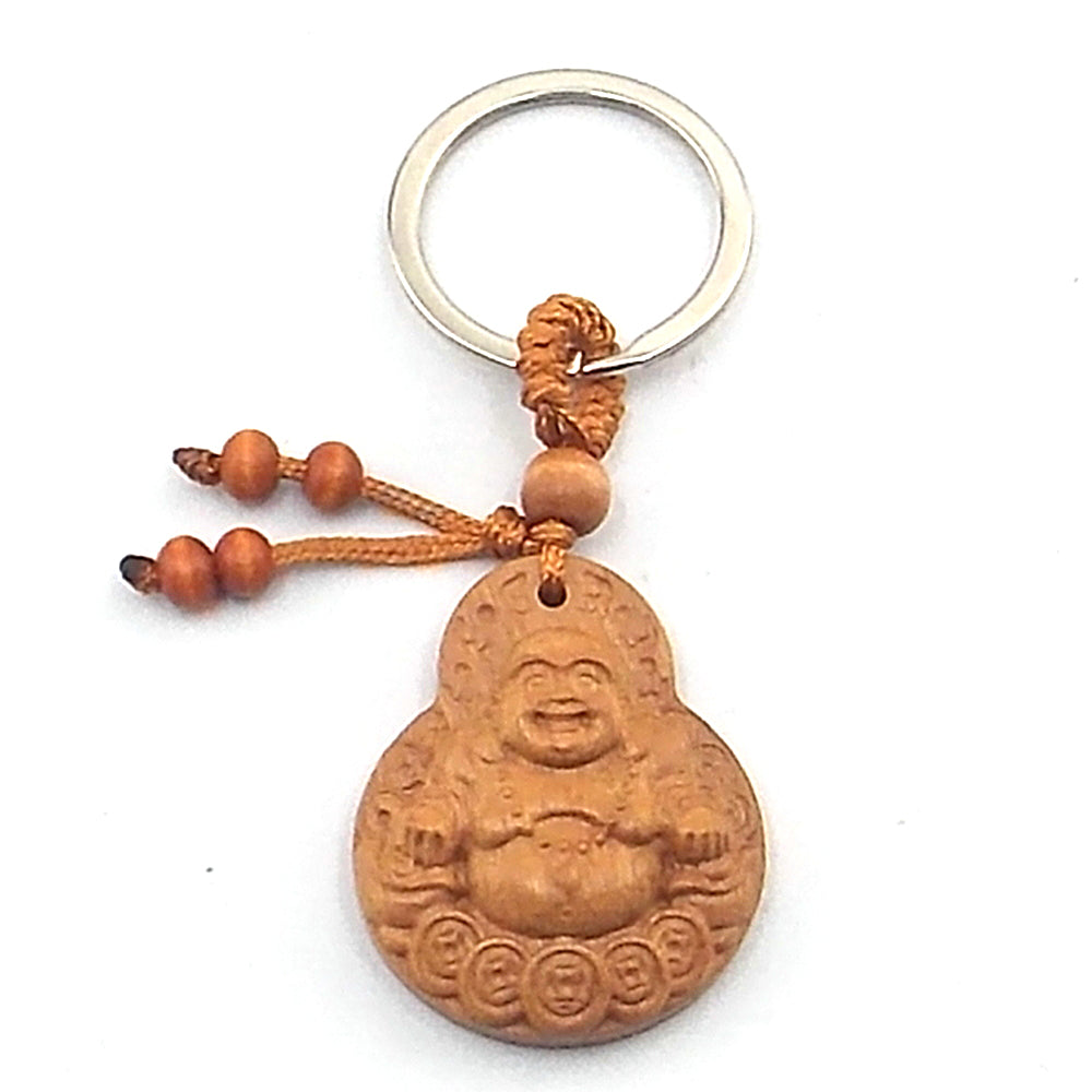 Llavero de madera de Buda Feliz