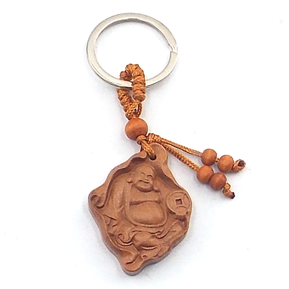 Llavero de madera de Buda Feliz