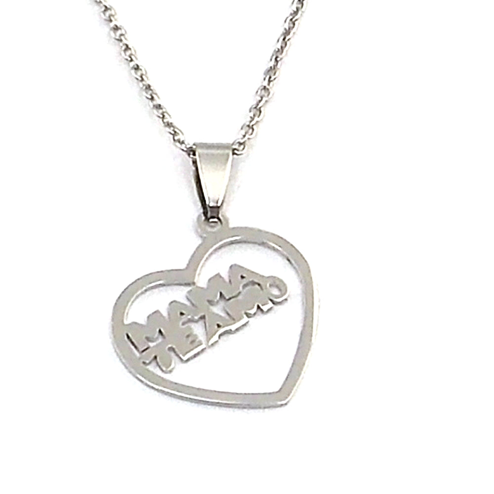 Colgante en forma de corazon con dedicatoria "mama te amo" de acero