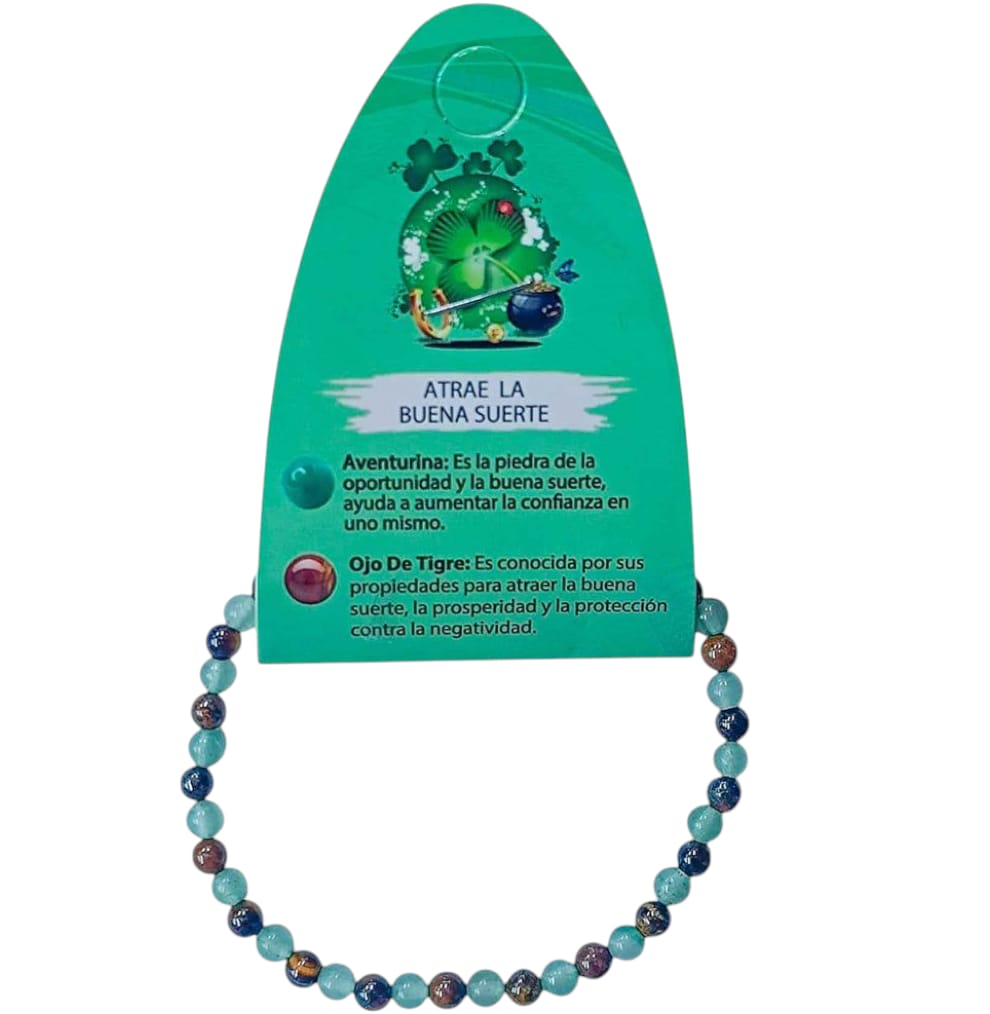 Pulsera Atrae La Buena Suerte (Aventurina Y Ojo De Tigre ) de 4 mm