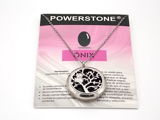 Colgante con motivo de Búho en árbol de la vida con una piedra de Ónix