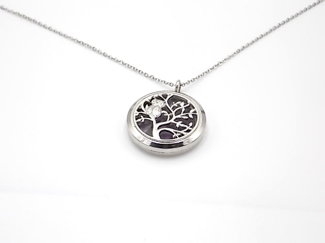 Colgante con motivo de Búho en árbol de la vida con una piedra de Amatista