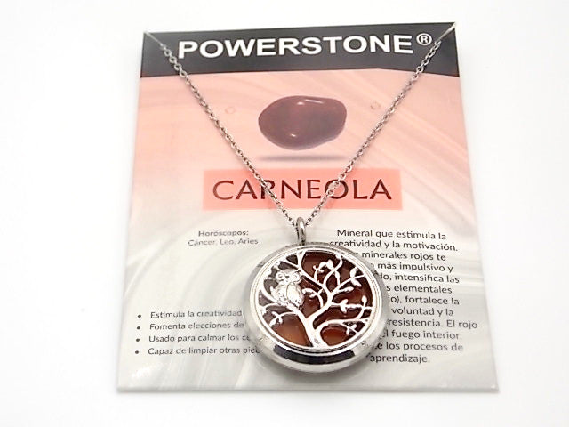 Colgante con motivo de Búho en árbol de la vida con una piedra de Carneola