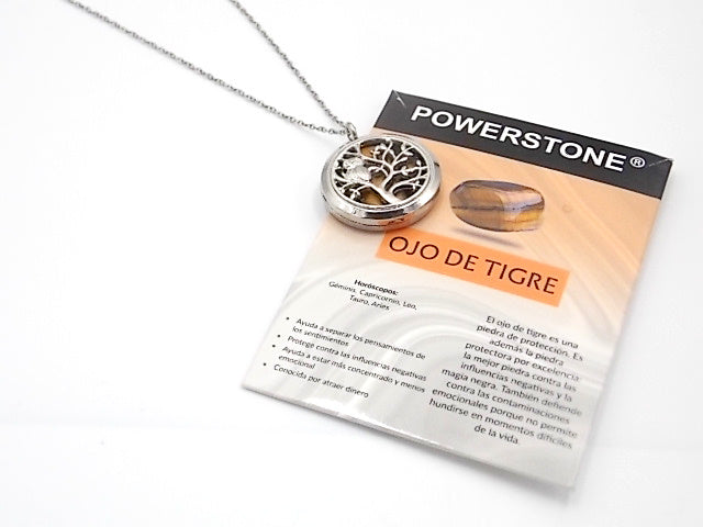 Colgante con motivo de Búho en árbol de la vida con una piedra de Ojo de tigre