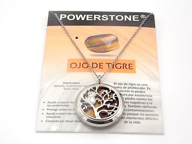 Colgante con motivo de Búho en árbol de la vida con una piedra de Ojo de tigre