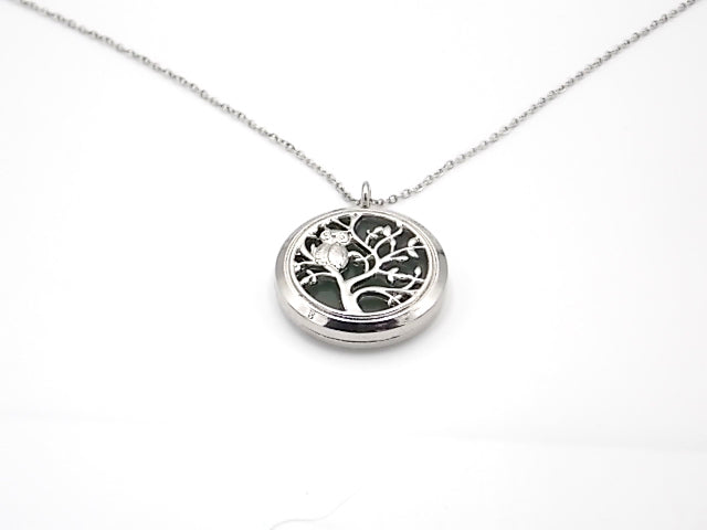 Colgante con motivo de Búho en árbol de la vida con una piedra de Venturina verde