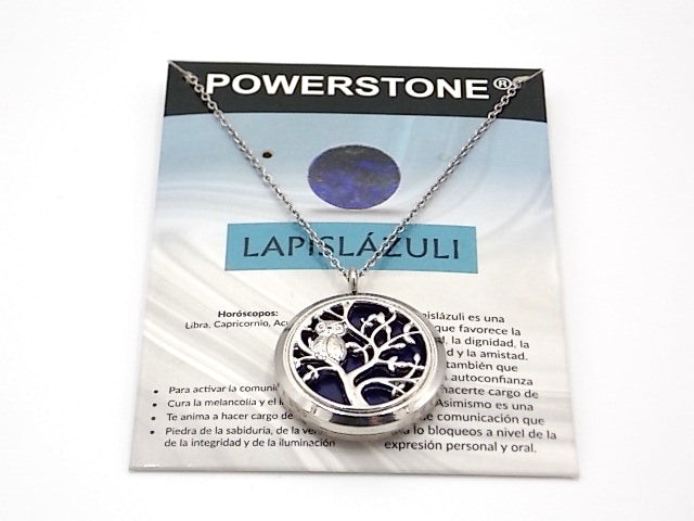 Colgante con motivo de Búho en árbol de la vida con una piedra de Lapislázuli