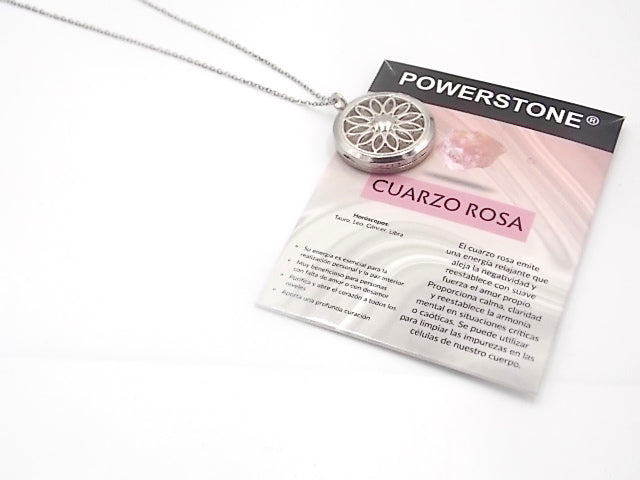 Colgante con motivo de Flor con una piedra de Cuarzo rosa