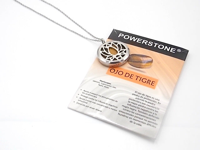 Colgante con motivo de Flor de loto con una piedra de Ojo de tigre