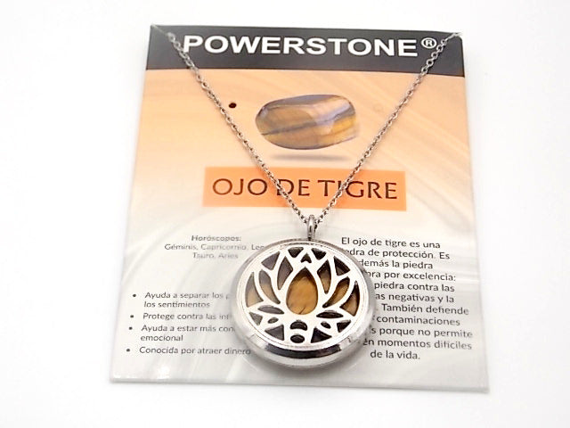 Colgante con motivo de Flor de loto con una piedra de Ojo de tigre