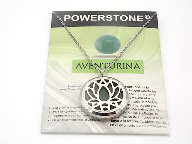 Colgante con motivo de Flor de loto con una piedra de Venturina verde