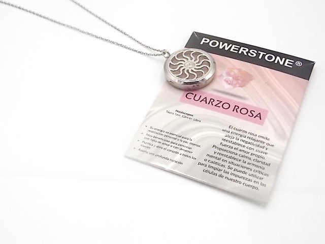 Colgante con motivo de Sol con una piedra de Cuarzo rosa