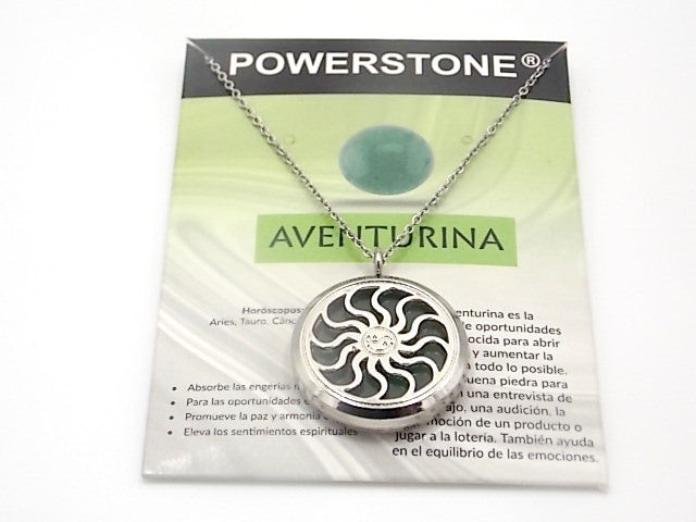 Colgante con motivo de Sol con una piedra de Venturina verde