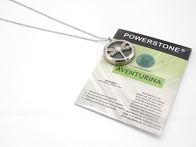 Colgante con motivo de Libélula con una piedra de Venturina verde