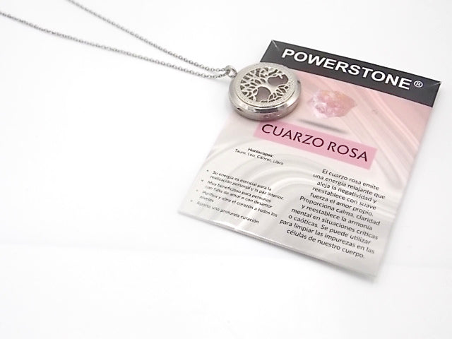 Colgante con motivo de Árbol de la vida con una piedra de Cuarzo rosa