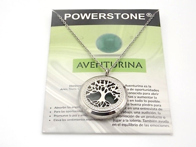 Colgante con motivo de Árbol de la vida con una piedra de Venturina verde