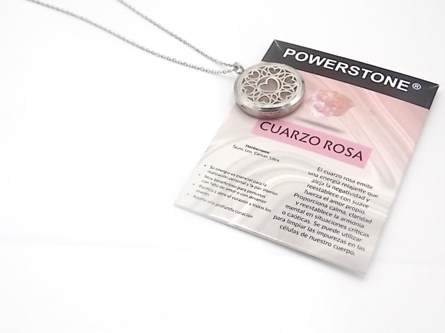Colgante con motivo de Corazón con una piedra de Cuarzo rosa