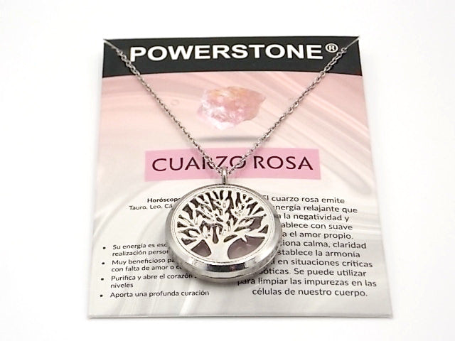 Colgante con motivo de Árbol de la vida 2 con una piedra de Cuarzo rosa