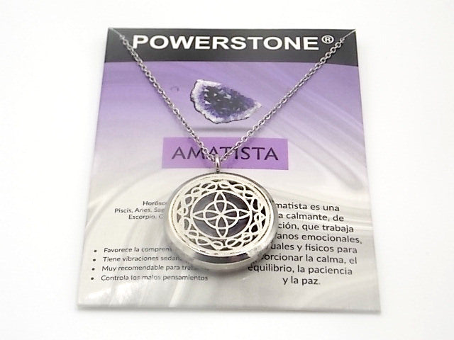 Colgante con motivo de Nudo de bruja con una piedra de Amatista