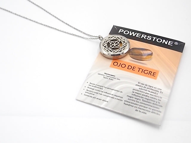 Colgante con motivo de Nudo de bruja con una piedra de Ojo de tigre
