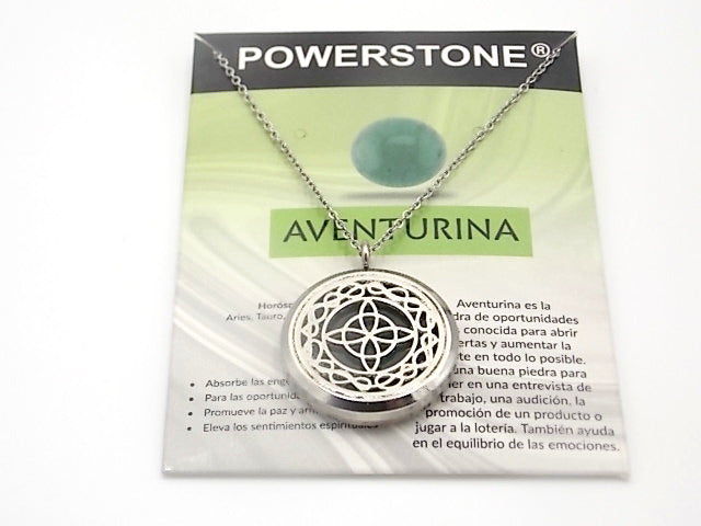 Colgante con motivo de Nudo de bruja con una piedra de Venturina verde