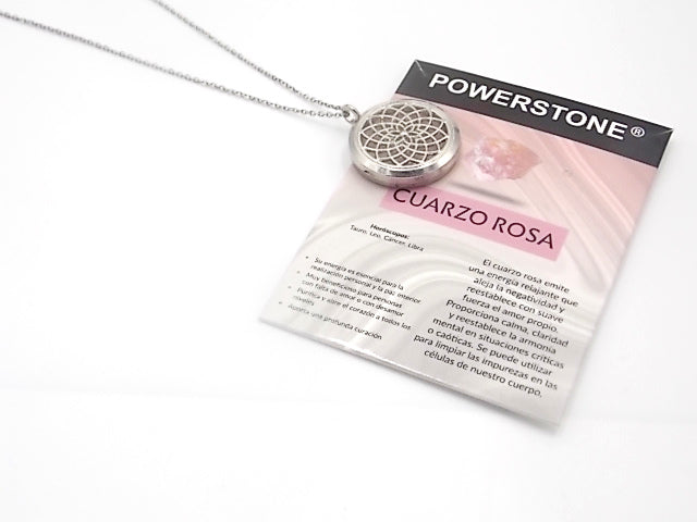 Colgante con motivo de Mándala con una piedra de Cuarzo rosa