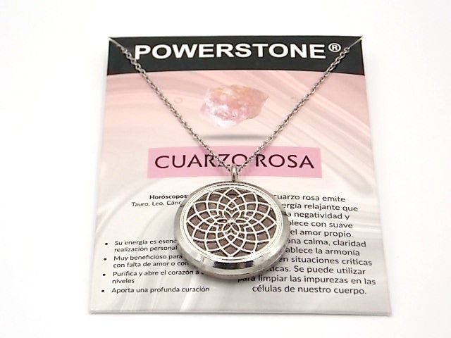 Colgante con motivo de Mándala con una piedra de Cuarzo rosa