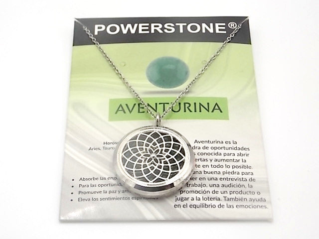 Colgante con motivo de Mándala con una piedra de Venturina verde