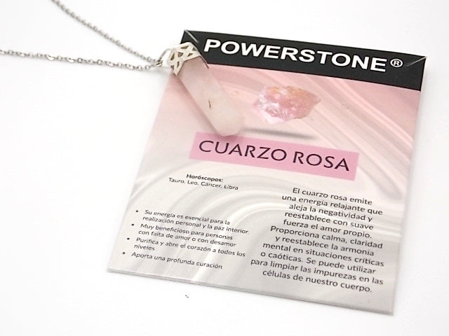 Colgante de piedra natural de Cuarzo rosa con forma de Obelisco invertido