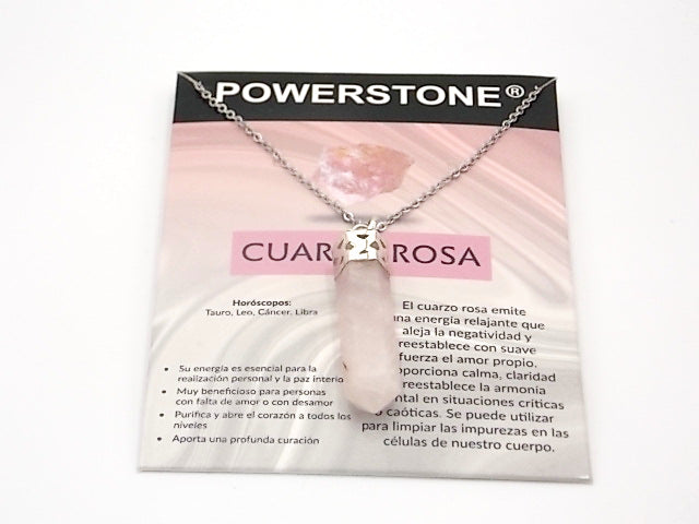 Colgante de piedra natural de Cuarzo rosa con forma de Obelisco invertido