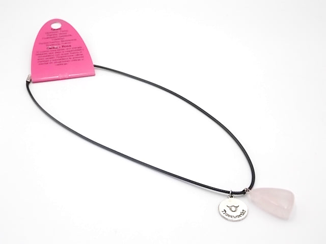 Colgante con piedra natural de Cuarzo rosa y medalla del signo Tauro