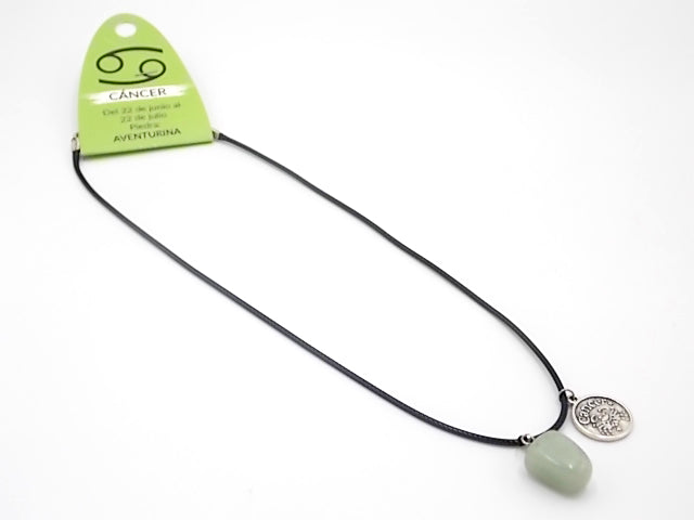 Colgante con piedra natural de Venturina verde y medalla del signo Cáncer