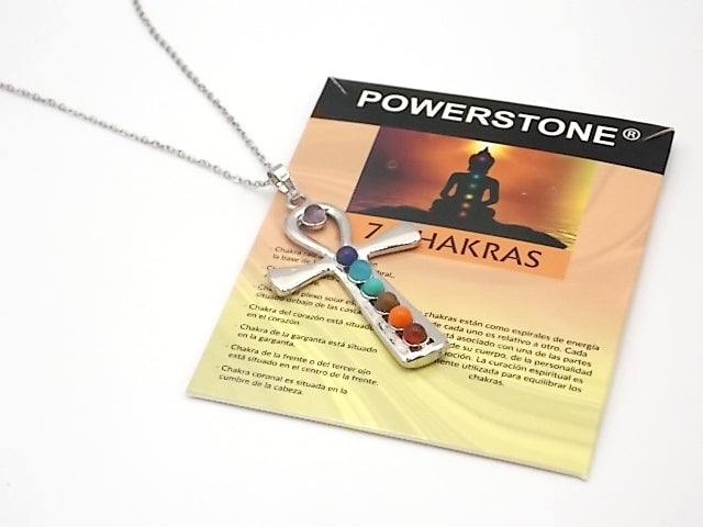 Colgante con las piedras naturales de los 7 chakras con diseño de Cruz de la vida