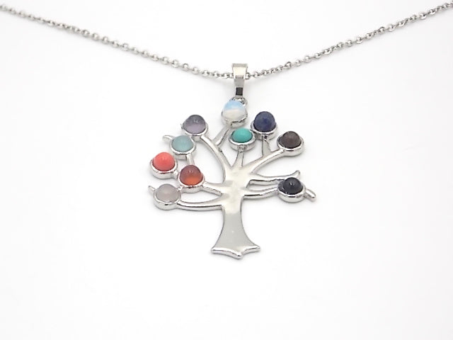 Colgante con las piedras naturales de los 7 chakras con diseño de Árbol de la vida