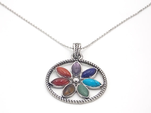 Colgante con las piedras naturales de los 7 chakras con diseño de Flor 3