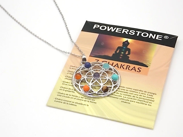 Colgante con las piedras naturales de los 7 chakras con diseño de Flor de la vida