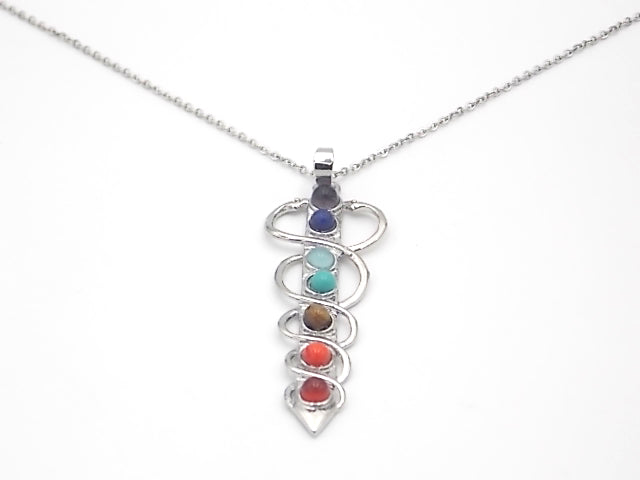 Colgante con las piedras naturales de los 7 chakras con diseño de Caduceo