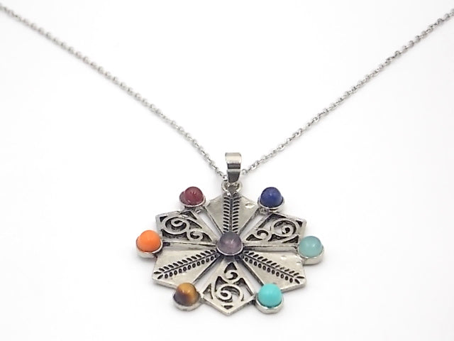 Colgante con las piedras naturales de los 7 chakras con diseño de Hexágono
