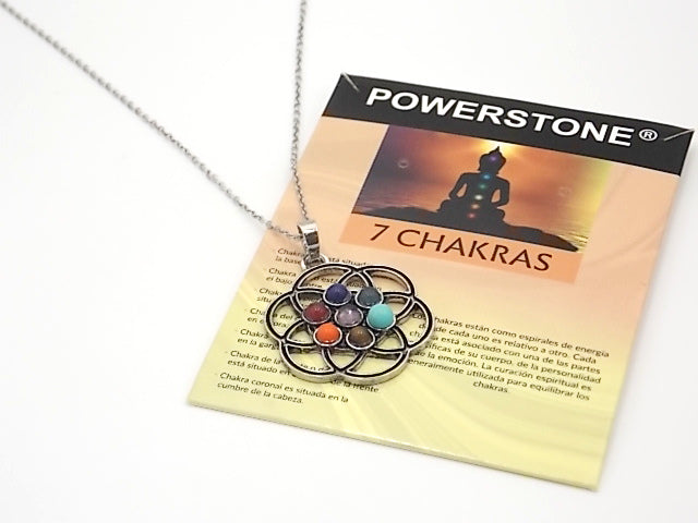 Colgante con las piedras naturales de los 7 chakras con diseño de Semilla de la vida