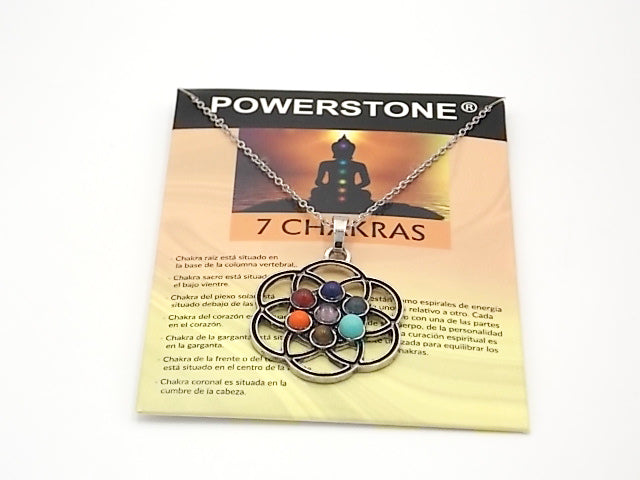 Colgante con las piedras naturales de los 7 chakras con diseño de Semilla de la vida