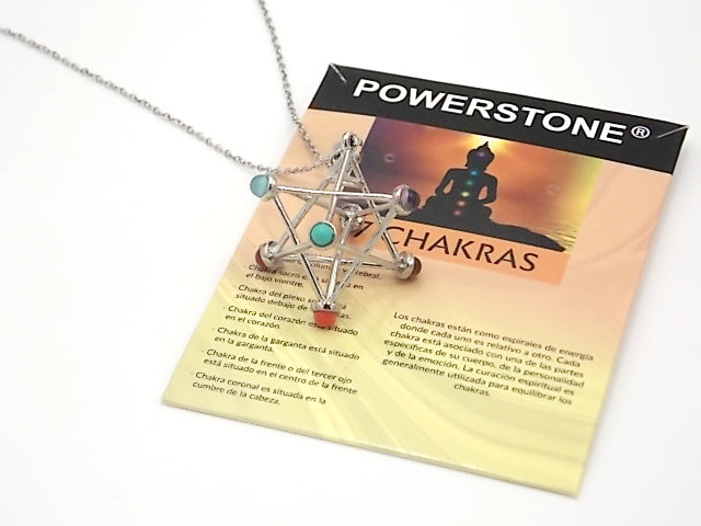 Colgante con las piedras naturales de los 7 chakras con diseño de Merkabah