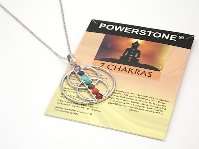 Colgante con las piedras naturales de los 7 chakras con diseño de 3 círculos