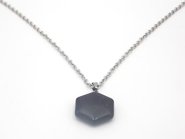 Colgante de piedra natural de Venturina azul en forma de Hexágono
